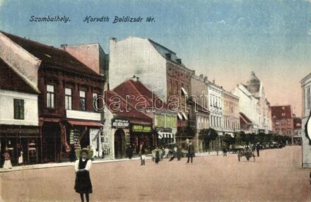Szombathely, Horváth Boldizsár tér, Párisi Nagyáruház, Koller István, Mayer Jakab és Steiner üzlete