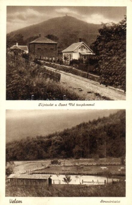 Velem, Tájrészlet a Szent Vid templommal, villa, Strand