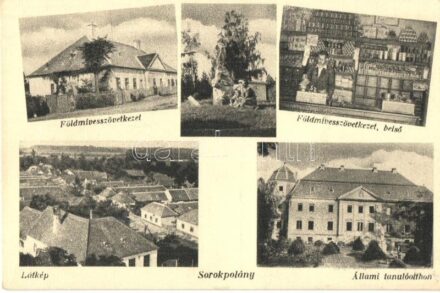 Sorokpolány (Vas megye), Földmívesszövetkezet üzlete, belső, Állami tanulóotthon, szobor