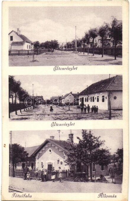 Fótújfalu (Fót), utcakép, Vasútállomás. Kiadja Szabó István