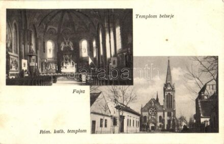Fajsz, Pest-Fajsz; Római katolikus templom, külső és belső nézet, oltár (EK)