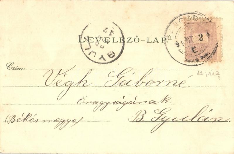 1899 Pancsova, Pancevo; Temespart, Gőzmalom. Kohn Samu kiadása / river bank, steam mill. Floral, Art Nouveau, litho - Image 2