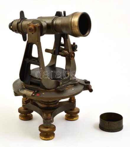 cca 1900 Otto Fennel Söhne Kassel antik teodolit, szintező, jelzett, hiányos, m: 24 cm / Antique German theodolite, marked, incomplete, 24 cm
