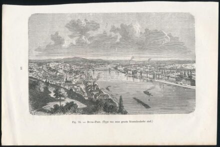 cca 1900 Budapest látképe, fametszet, 10,5-17,5 cm