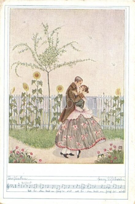 Romantic art postcard with music sheet. Deutscher Schulverein Karte Nr. 1225. s: Mela Koehler (EK)