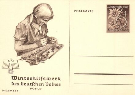 Winterhilfswerk (WHW) des deutschen Volkes 1938/39 Dezember / 'Winter Relief of the German People' NSDAP Nazi Party propaganda, swastika; 6+4 Ga.