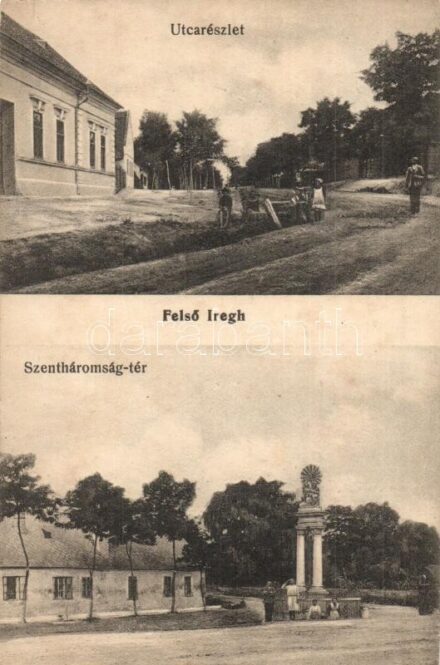 Iregszemcse, Felsőireg; utcakép, Szentháromság tér és szobor (fl)