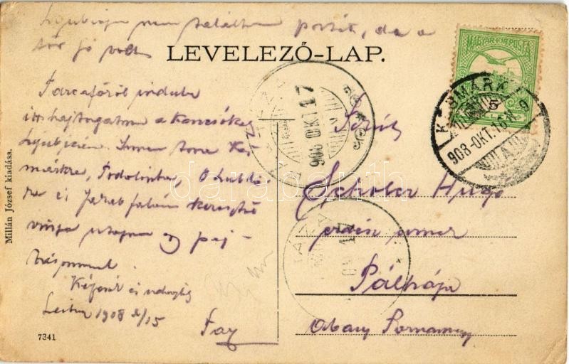 1908 Leibic, Leibitz, Lubica; Fő utca, Szentháromság szobor, Református templom. Millán József kiadása / main street, Trinity statue, Calvinist church. Art Nouveau (EK) - Image 2