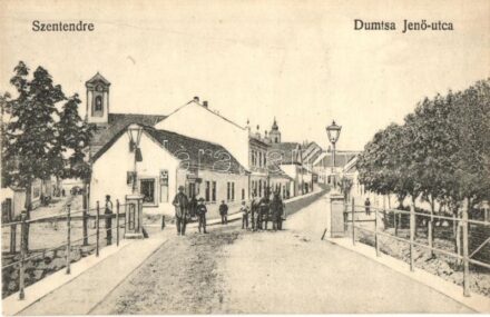 Szentendre, Dumtsa Jenő utca, templom, üzletek, templom. Kiadja Özv. Goldstein Mórné