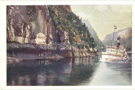 Kazán-szoros, Margit termesgőzös, gőzüzemű oldalkerekes személyhajó. MFTR Művészlevelzőlap / Margit, Hungarian sidewheeler passenger steamer