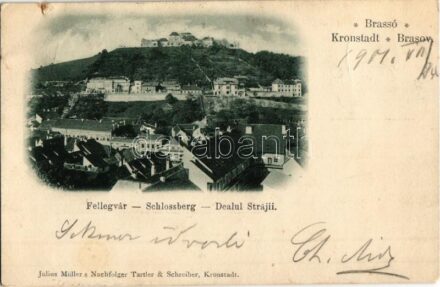 1901 Brassó, Kronstadt, Brasov; Fellegvár / Schlossberg. Julius Müller's Nachfolger Tartler & Schreiber / Dealul Strajii / castle hill (kis szakadás / small tear)
