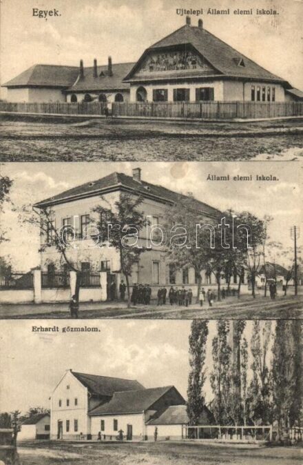 Egyek, Újtelepi állami elemi iskola, Állami elemi iskola, gyerekek, Erhardt gőzmalom