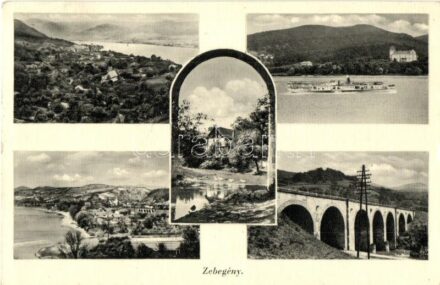Zebegény, látkép, viadukt, vasúti híd, 'József főherceg' oldalkerekes gőzhajó, Dőry kastély