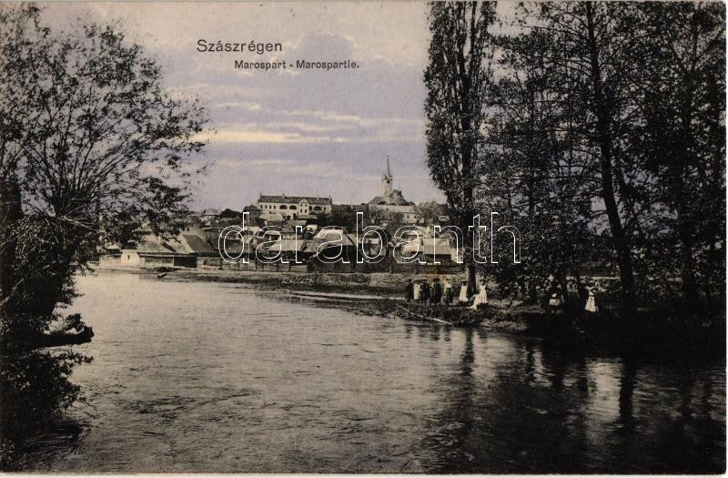 1909 Szászrégen, Reghin; Maros part. Bischitz Jg. kiadása / Mures riverside