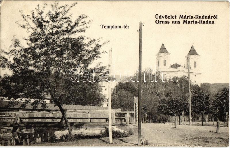1910 Máriaradna, Radna; Templom tér híddal. Weiszberger Pál kiadása / church square with bridge (EK)