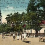 Dombóvár, Fő tér, piac, Római katolikus templom + 1917 Dombóvár pályaudvar pecsét
