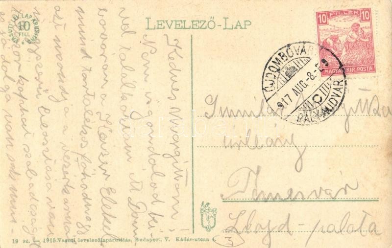 Dombóvár, Fő tér, piac, Római katolikus templom + 1917 Dombóvár pályaudvar pecsét - Image 2