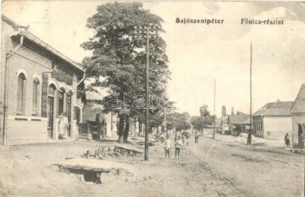 Sajószentpéter, Fő utca, üzlet + SAJÓ-SZENT-PÉTER P.U. pecsét (EK)