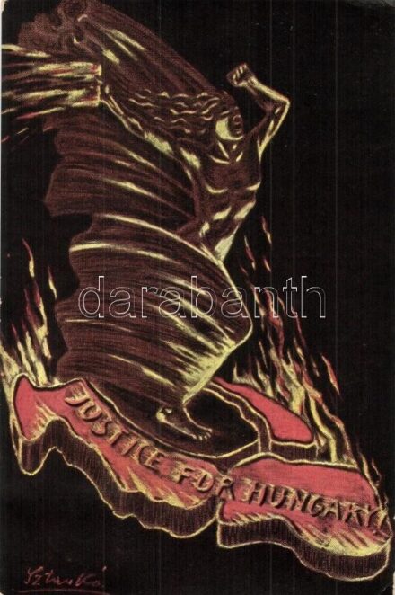 Justice for Hungary! Hungarian irredenta propaganda art postcard s: Sztankó (EK)