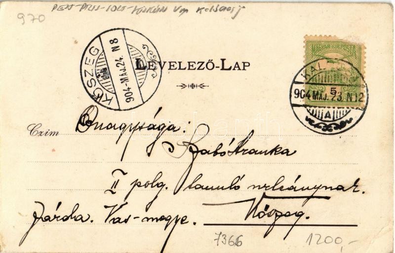 1904 Kalocsa, Törvényszék, templom, érseki palota, Csillagvizsgáló, zárda. Kiadja a 'Hirnök'. Art Nouveau, floral (EK) - Image 2