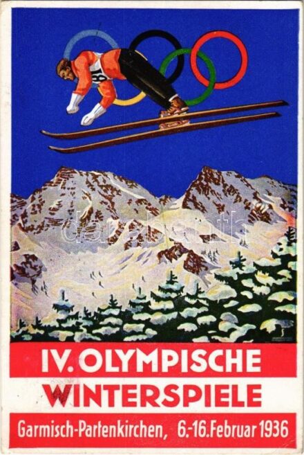 1936 Garmisch-Partenkirchen IV. Olympische Winterspiele / Winter Olympics in Garmisch-Partenkirchen advertisement card, So. Stpl s: Schroffner (EK)