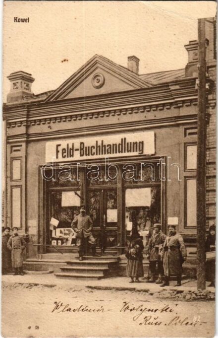 1916 Kovel, Kowel; Feld-Buchhandlung / K.u.k. military field book shop + 'Hadtáp-Postahivatal 163.' + 'K.u.K. Heeresbahn Kommando der Betriebabteilung IV.' (EK)