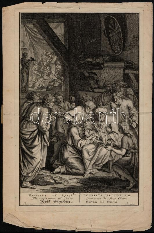 Bernard Picart 1673-1733): Krisztus körülmetélése. Rézmetszet. Jelzett a dúcon. / Circumcision of Christ. Engraving. With mark of repair. 22x35 cm