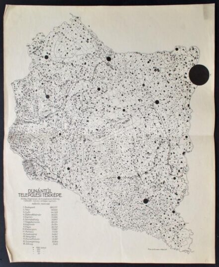 1926 A Dunántúl települési térképe. Bátky Zsigmond és Kogutowitz Károly nyomán, 1:600.000, kis gyűrődéssel a széleken, hajtásnyommal, 52x43 cm