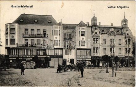 1914 Szatmárnémeti, Szatmár, Satu Mare; Városi bérpalota, Weisz Izsák, Borgida Miklós, Perlstein Ignác, Fried Salamon, Weisz Gyula üzlete, Szalon kávéház, Közvetítő bank, Fonciere Pesti Biztosító Intézet Főügynöksége,