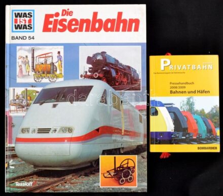 Hans Reichardt: Die Eisenbahn. Nürnberg, 1994, Tessloff. Német nyelven. Kiadói kartonált papírkötés.+Pressehandbuch Bahnen und Häfen 2008/2009. Privatbahn Magazin. Suchlendorf, 2008, Bahn-Media. Német nyelven. Kiadói papírkötés.