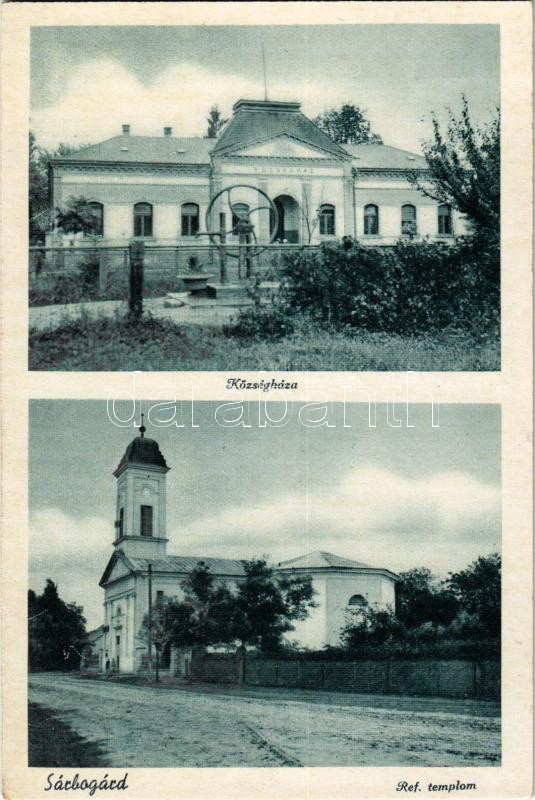 Sárbogárd, községháza, kerekes kút, Református templom. Özv. Hegedűs Mihályné kiadása