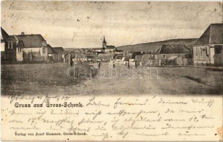 1905 Nagysink, Gross-Schenk, Cincul Mare, Cincu; Fő utca, Evangélikus erődtemplom. Kiadja Josef Hammer / main street, Lutheran fortified church (fl)
