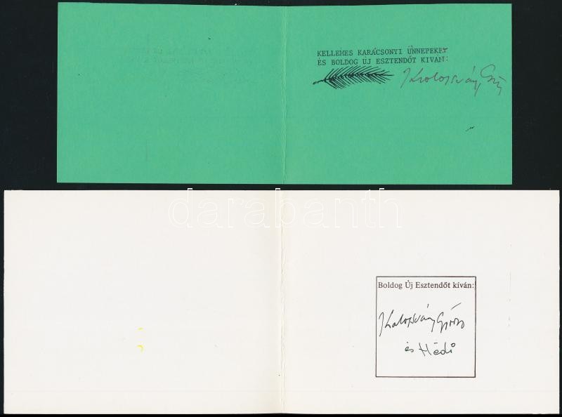 Kolozsváry György (1919-2004) grafikus aláírása újévi üdvözlőlapokon, 3 db