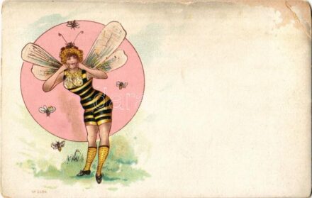 Méhecske hölgy / Bee lady, Art Nouveau. No. 2984. litho (EB)