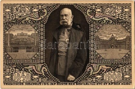 1848-1908 Franciscus Josephus I.D.G. Imp. Austr. Rex Boh.Gal.Ill. Etc. et. Ap. Rex Hung. / Ferenc József uralkodásának 60. évordulója, jubileumi díjjegyes lap / Franz Joseph's 60th anniversary of reign. Art Nouveau + 5 Heller Ga.