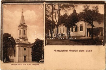 Aknaszlatina, Slatinské Doly, Solotvyno; Római katolikus templom, Kincstári elemi iskola / church, treasury's school. Art Nouveau