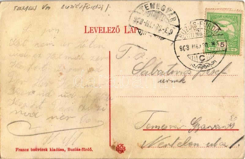 1908 Buziásfürdő, Baia Buzias; Római katolikus templom, Nagy szálloda, disznó. Francz testvérek kiadása / church, grand hotel, pig (EK) - Image 2