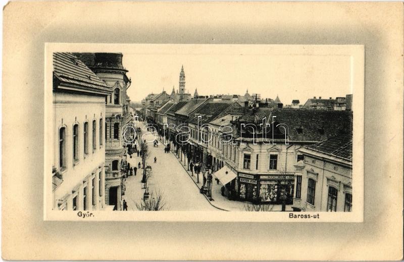 Győr, Baross út, Kocsis Jenő csipke és női ruha díszek üzlete. Hermann Isidor kiadása (EM)