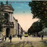 1913 Zágráb, Zagreb; Kukoviceva ulica / street view with tram, Vranyczany Palace (EK)