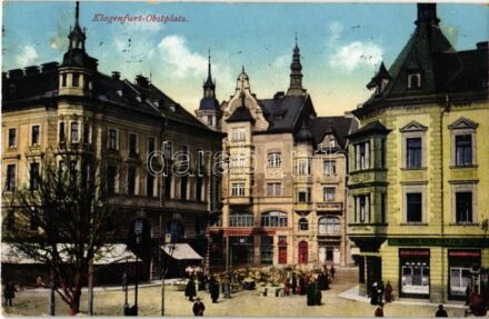 1917 Klagenfurt, Obstplatz, Wiener Bank Verein / market square, bank, shops
