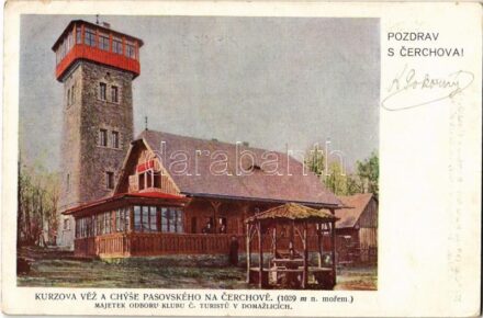 Cerchov, Schwarzkopf; Kurzova Véz a Chyse Pasovského, Majetek Odboru Klubu C. Turistu v Domazlicích, Kurzova rozhledna / stone lookout tower