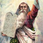 Héber zsidó újévi üdvözlőlap Mózessel / Jewish New Year greeting card with Hebrew texts and Moses. Judaica, litho (EK)