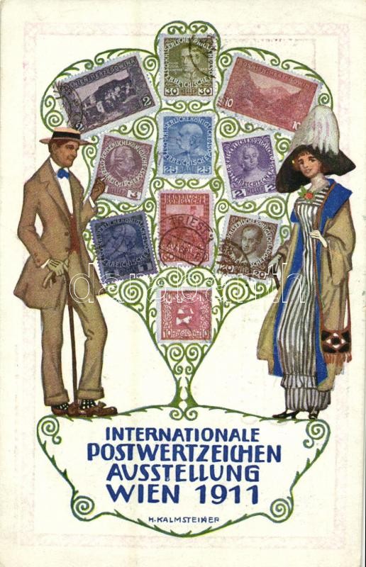 1911 Wien, Internationale Postwertzeichen Ausstellung / International postage stamp exhibition in Vienna. Philately Art Nouveau postcard s: H. Kalmsteiner