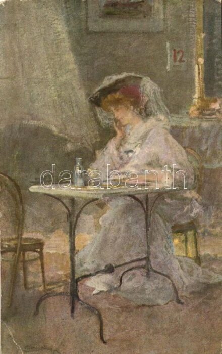 1917 'Attesa!...', Pompeo Mariani / lady, Italian art postcard, Serie I. No. 5. (EK)