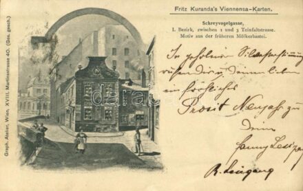 1898 Vienna, Wien, Bécs I. Schreyvogelgasse, Motiv aus der früheren Mölkerbastei / street, motif from the former bastion