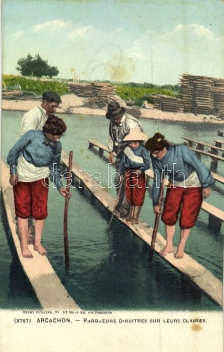 Arcachon, Parqueurs d'huitres sur leurs claires / oyster carvers, folklore (fl)