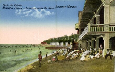 Maputo, Lourenco-Marques; Praia da Polana / Beautiful Polana, Loungers under the Kiosk, beach