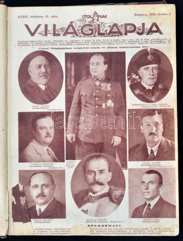 1932 Tolnai Világlapja. XXXIV. évf. 41-52. számai. Korabeli félvászon-kötésben, egybe kötve, kopott borítóval, sérült gerinccel. - Image 2