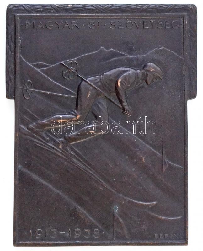 Berán Lajos (1882-1943) 1938. 'Magyar Sí Szövetség 1913-1938' Br plakett, hátlapon 'LUDVIG BP' gyártói jelzéssel (79x63mm) T:1-,2