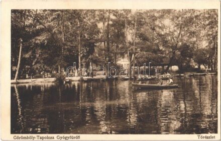 1927 Miskolctapolca, Görömbölytapolca, Görömbölyi-Tapolca, Tapolca (Miskolc); Tó, csónakázók. Grünwald Ignác kiadása